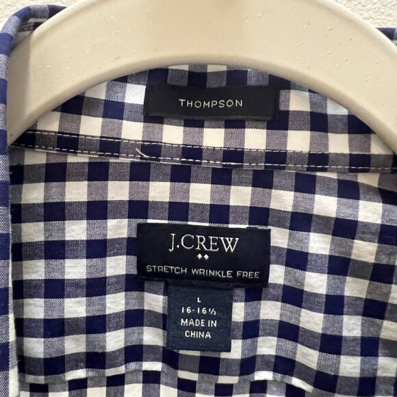 J. Crew Navy Blue Thompson check button down shirt size 16-16.5 L - Picture 2 of 6